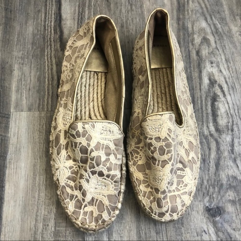 Cole Haan Palermo Tan and White Espadrille Loafers